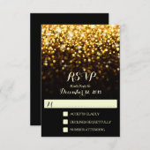 Gold Black Hollywood Glitz Glam Wedding RSVP (Devant / Derrière)
