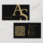 Gold Black Initials Logo Makeup Artist QR Code Visitekaartje (Voorkant / Achterkant)