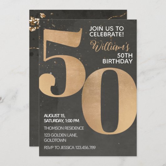 Gold Black Invitation 50e anniversaire (Devant / Derrière)