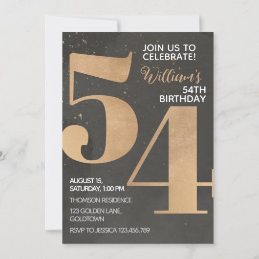 Gold Black Invitation 54e anniversaire (Devant)