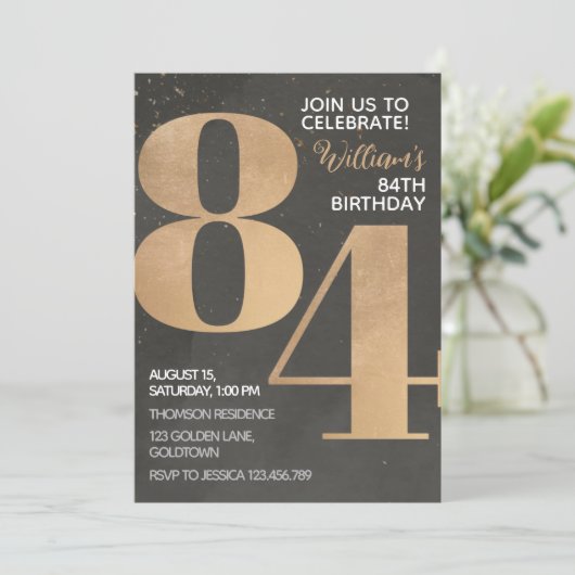 Gold Black Invitation d'anniversaire 84e (Debout devant)