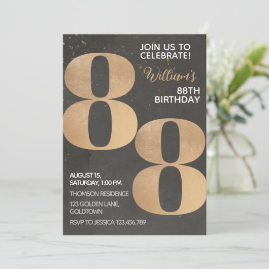Gold Black Invitation d'anniversaire 88e (Debout devant)