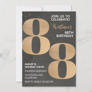 Gold Black Invitation d'anniversaire 88e