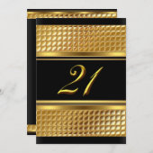 Gold & Black Invitation de fête d'anniversaire 21e (Devant / Derrière)