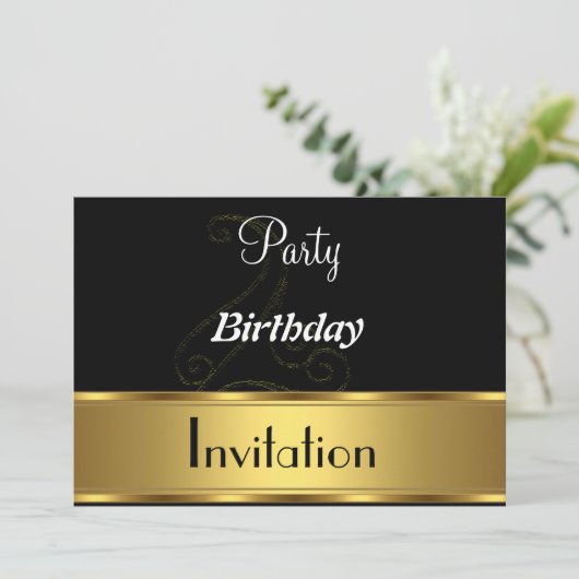 Gold Black Invitation fête d'anniversaire (Debout devant)