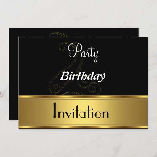 Gold Black Invitation fête d'anniversaire (Devant / Derrière)