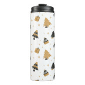 Gold Black kerstbomen Pattern Thermosbeker (Voorkant)
