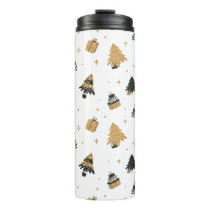 Gold Black kerstbomen Pattern Thermosbeker