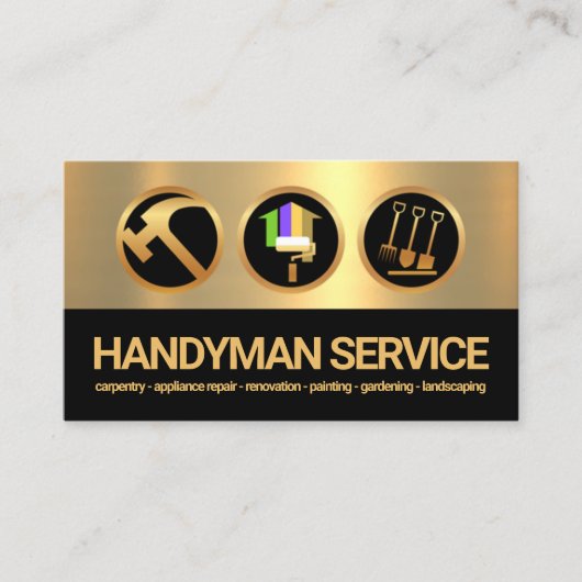 Gold Black Layers Handyman Tools Icons Builder Visitekaartje (Voorkant)