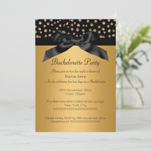 GOLD BLACK LEOPARD DIAMOND BACHELORETTE INVITATION (Debout devant)