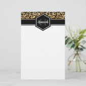 Gold Black Leopard Spots Monogram Briefpapier (Staand voorkant)