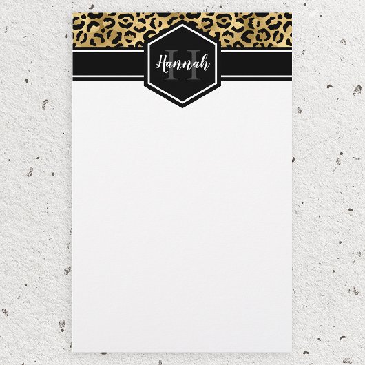 Gold Black Leopard Spots Monogram Briefpapier