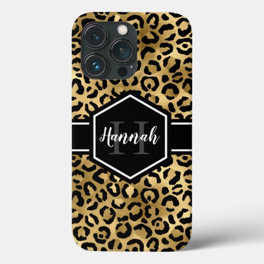 Gold Black Leopard Spots Monogram Case-Mate iPhone Case (Achterkant)