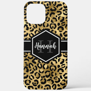 Gold Black Leopard Spots Monogram iPhone 12 Pro Max Hoesje