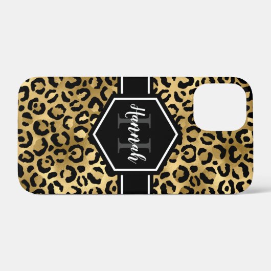 Gold Black Leopard Spots Monogram Case-Mate iPhone Case (Achterkant (horizontaal))