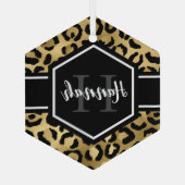 Gold Black Leopard Spots Monogram Glas Ornament (Achterkant)