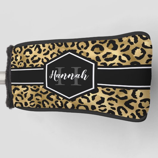 Gold Black Leopard Spots Monogram Golfheadcover (Voorkant)