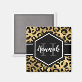 Gold Black Leopard Spots Monogram Magneet (Voorkant / Achterkant)