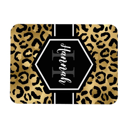 Gold Black Leopard Spots Monogram Magneet (Horizontaal)
