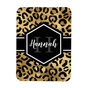 Gold Black Leopard Spots Monogram Magneet