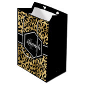 Gold Black Leopard Spots Monogram Medium Cadeauzakje (Voorkant Gekanteld)