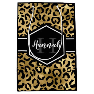Gold Black Leopard Spots Monogram Medium Cadeauzakje
