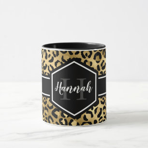 Gold Black Leopard Spots Monogram Mok