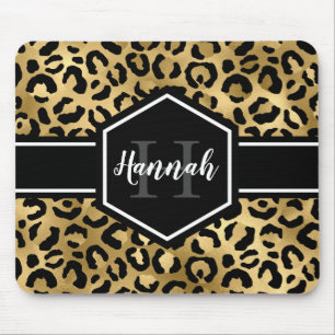 Gold Black Leopard Spots Monogram Muismat