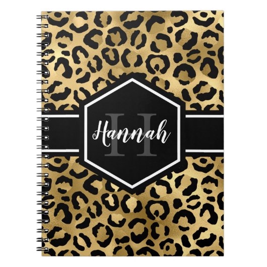 Gold Black Leopard Spots Monogram Notitieboek (Voorkant)
