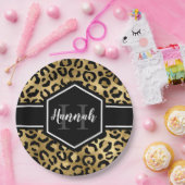 Gold Black Leopard Spots Monogram Papieren Bordje (Feest)