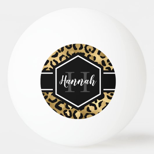 Gold Black Leopard Spots Monogram Pingpongballen (Voorkant)