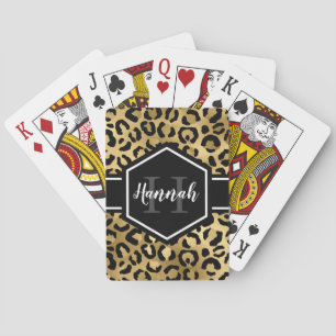 Gold Black Leopard Spots Monogram Pokerkaarten