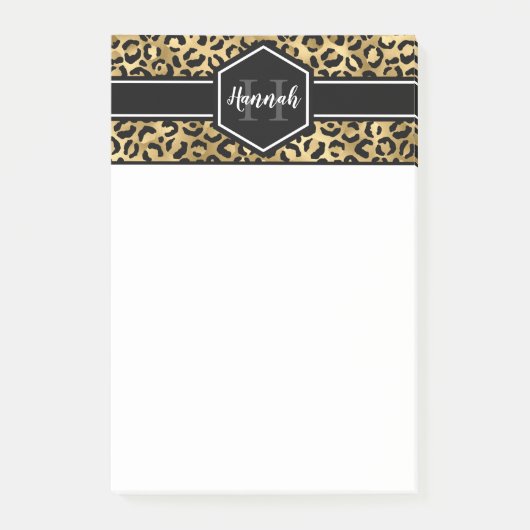 Gold Black Leopard Spots Monogram Post-it® Notes (Voorkant)