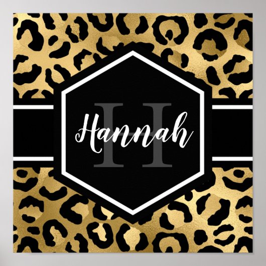 Gold Black Leopard Spots Monogram Poster (Voorkant)