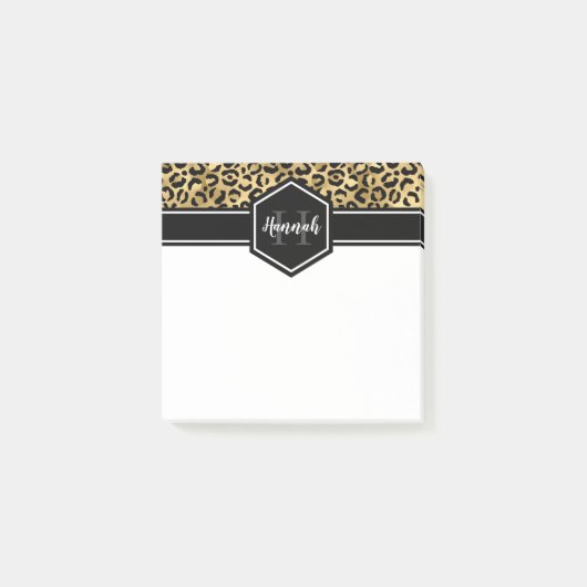 Gold Black Leopard Spots Monogram Square Post-it® Notes (Voorkant)