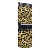 Gold Black Leopard Spots Monogram Thermosbeker (Geroteerd rechts)