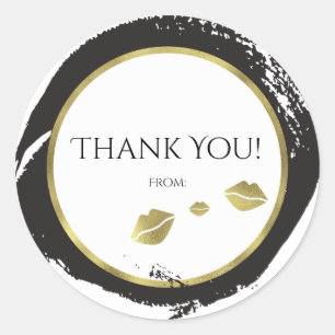 Gold & Black Lips Kiss Chic Modern Glam Beauty Ronde Sticker