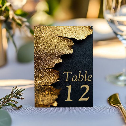 Gold Black Luxe Elegant Mariage Carte Numéro de ta