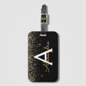 Gold Black Luxury Glitter Sparkle Monogram Bagagelabel (Voorkant (verticaal))