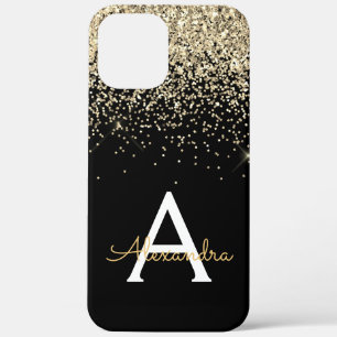 Gold Black Luxury Glitter Sparkle Monogram iPhone 12 Pro Max Hoesje