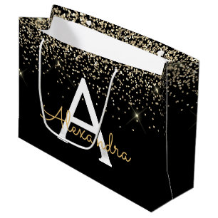 Gold Black Luxury Glitter Sparkle Monogram Groot Cadeauzakje