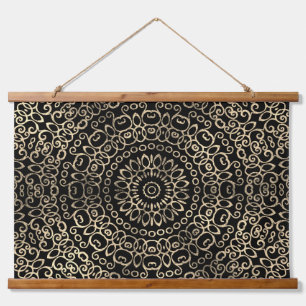 Gold Black Mandala Chic Trippy Psychedelic Hippie Hangend Wandkleed