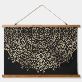 Gold Black Mandala Chic Trippy Psychedelic Hippie Hangend Wandkleed