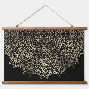Gold Black Mandala Chic Trippy Psychedelic Hippie Hangend Wandkleed