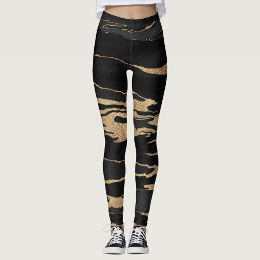 Gold Black Marble Abstract schilderen Leggings (Voorkant)