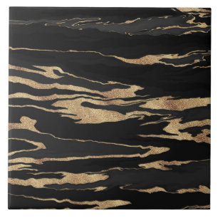 Gold Black Marble Abstract schilderen Tegeltje