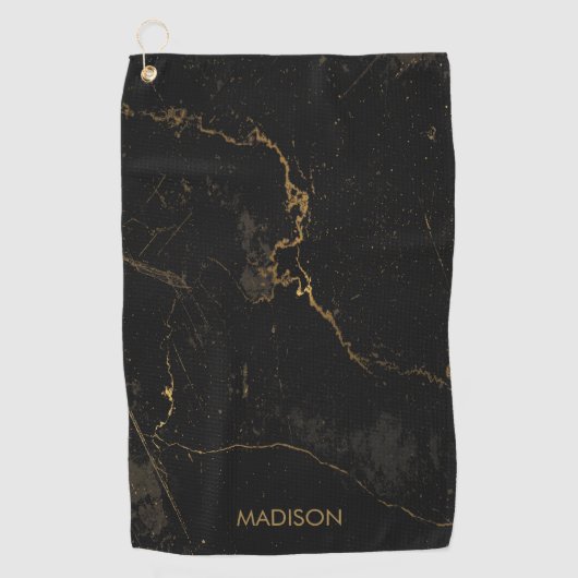 Gold Black Marmer Golfhanddoek (Voorkant)