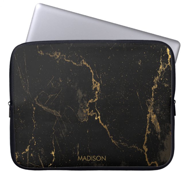 Gold Black Marmer Laptop Sleeve (Voorkant)