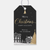 Gold & Black Merry Christmas Calligraphic Cadeaulabel (Voorkant)
