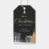 Gold & Black Merry Christmas Calligraphic Cadeaulabel (Achterkant)